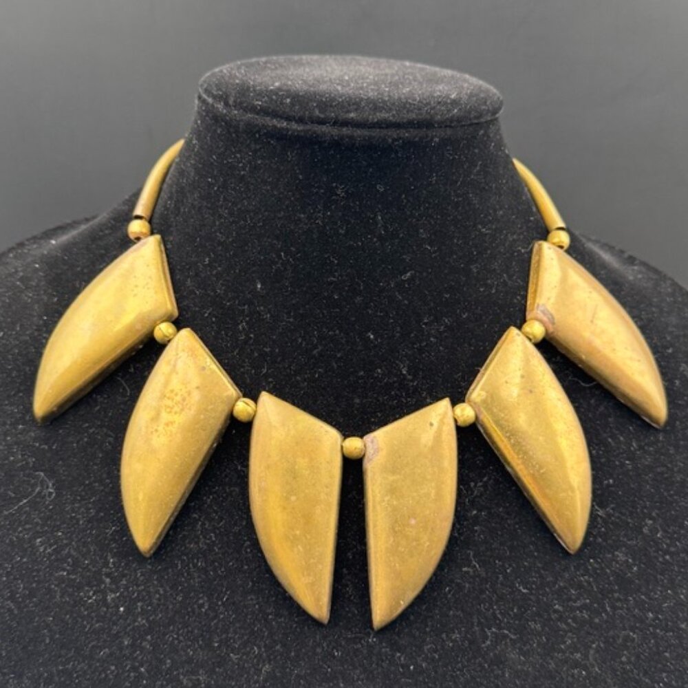 Vintage Boho Hollow Formed Geometric Ethnic Brass Statement Necklace